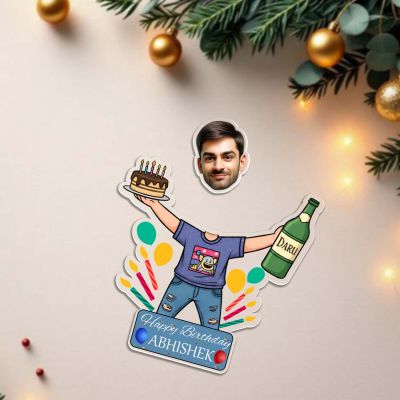 Personalized Birthday Caricature with Shaking Head, Custom Face Photo Cutout Birthday Gift for Friend Brother & Office Colleague Solar Powered Moving Head Caricature